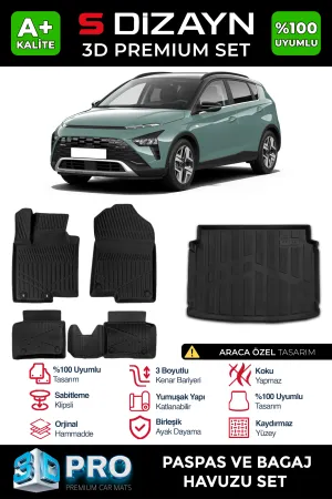 S-Dizayn Hyundai Bayon 3D Pro Havuzlu Paspas ve Bagaj Havuzu Seti (2'li SET) 2021 Üzeri A+ Kalite thumb 1