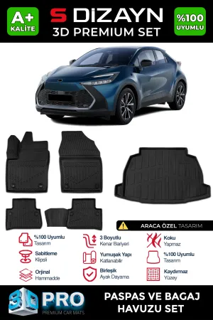 Toyota C-HR 2023-Günümüz (AX20) uyumlu 3D Pro Havuzlu Paspas ve Bagaj Havuzu (2'li SET) 2023 Üzeri A+ Kalite modelleri Oto Aksesuar Shop'de. Kaliteli malzeme,