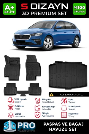 Skoda Scala 2019-Günümüz (NW1) uyumlu 3D Pro Havuzlu Paspas ve Bagaj Havuzu (2'li SET) 2019 Üzeri A+ Kalite modelleri Oto Aksesuar Shop'de. Kaliteli malzeme,