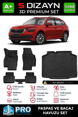 Skoda Kamiq 2019-Günümüz (NW4) uyumlu 3D Pro Havuzlu Paspas ve Bagaj Havuzu (2'li SET) 2019 Üzeri A+ Kalite modelleri Oto Aksesuar Shop'de. Kaliteli malzeme,
