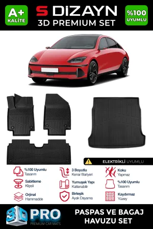 S-Dizayn Hyundai Ioniq 6 3D Pro Havuzlu Paspas ve Bagaj Havuzu Seti (2'li SET) 2022 Üzeri A+ Kalite thumb 1