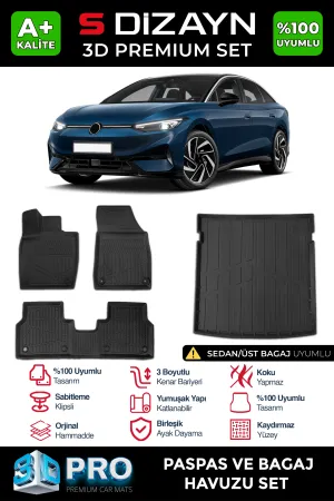 Volkswagen uyumlu VW ID7 D Pro Havuzlu Paspas ve Bagaj Havuzu (2'li SET) 2023 Üzeri A+ Kalite modelleri Oto Aksesuar Shop'de. Kaliteli malzeme, hızlı kargo ve