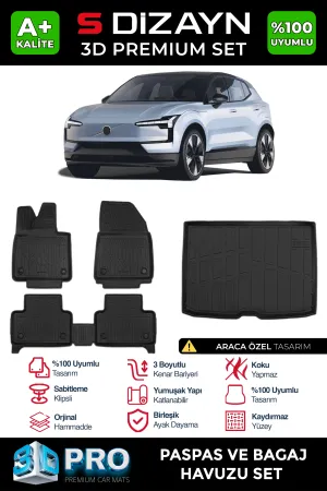 Volvo EX30 2023-Günümüz (EX30) uyumlu 3D Pro Havuzlu Paspas ve Bagaj Havuzu (2'li SET) 2025 Üzeri A+ Kalite modelleri Oto Aksesuar Shop'de. Kaliteli malzeme,