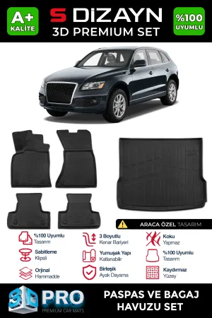 Audi Q5 2008-2017 (8R) uyumlu 3D Pro Havuzlu Paspas ve Bagaj Havuzu (2'li SET) 2009-2017 A+ Kalite modelleri Oto Aksesuar Shop'de. Kaliteli malzeme, hızlı