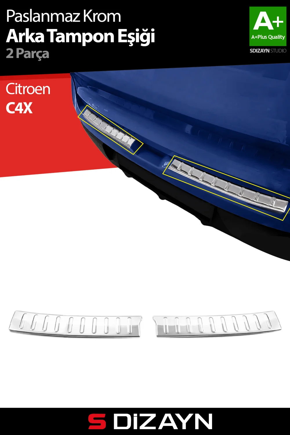 Drs Tuning Citroen C4X Krom Arka Tampon Eşiği 2 Prç. 2022 Üzeri A+ Kalite