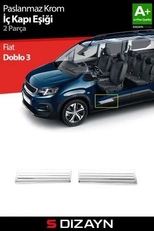 S-Dizayn Fiat Doblo 3 Krom İç Kapı Eşiği 2 Prç 2023 Üzeri A+ Kalite