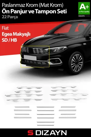 S-Dizayn Fiat Egea Krom Ön Panjur Ve Tampon Çıta Seti Diamond Model 22 Prç. 2020 Üzeri (Mat Krom)