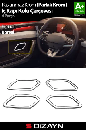 S-Dizayn Renault Boreal Krom İç Kapı Kolu Çerçevesi 4 Prç 2025 Üzeri A+ Kalite (Parlak Krom)