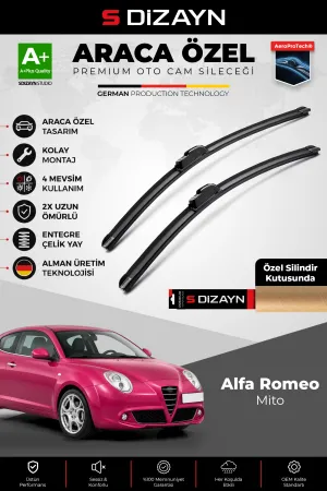 S-Dizayn Alfa Romeo Mito Ön Cam Silecek Seti 2008-2018 Premium Araca Özel 60-40 Cm  A+ Kalite