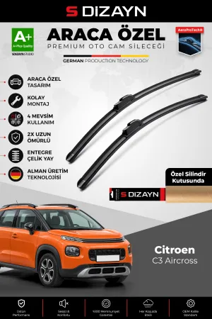S-Dizayn Citroen C3 Aircross Ön Cam Silecek Seti 2017-2024 Premium Araca Özel 65-40 Cm  A+ Kalite