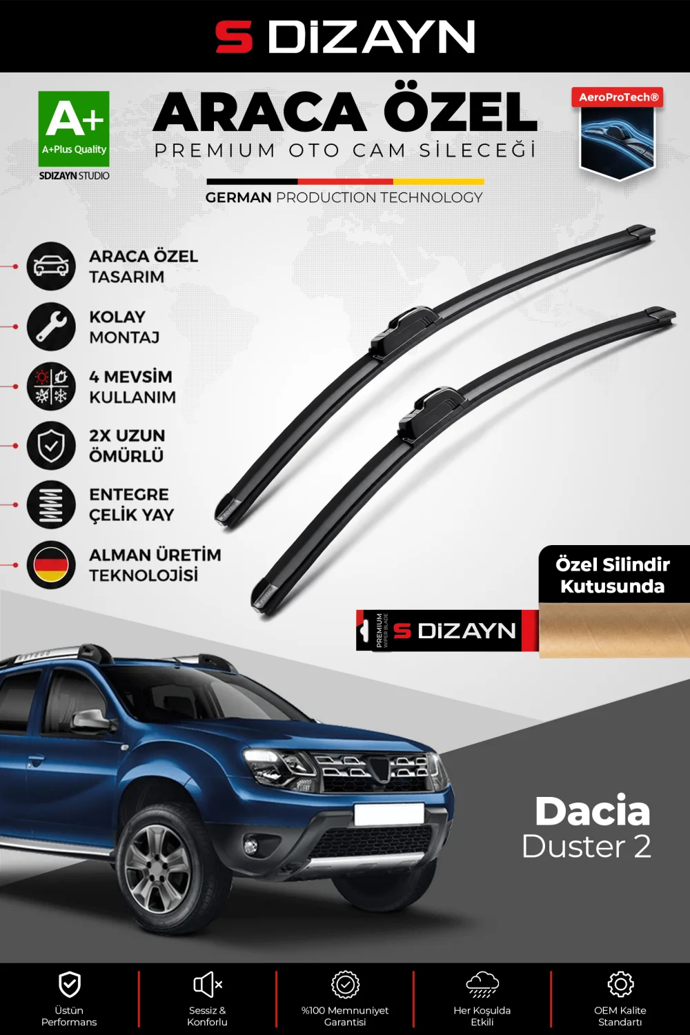 Dacia Duster Ön Cam Silecek Seti 2018-2023 Premium Araca Özel 55-48 Cm  A+ Kalite