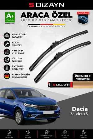 S-Dizayn Dacia Sandero 3 Hb Ön Cam Silecek Seti 2020 Üzeri Premium Araca Özel 60-40 Cm  A+ Kalite