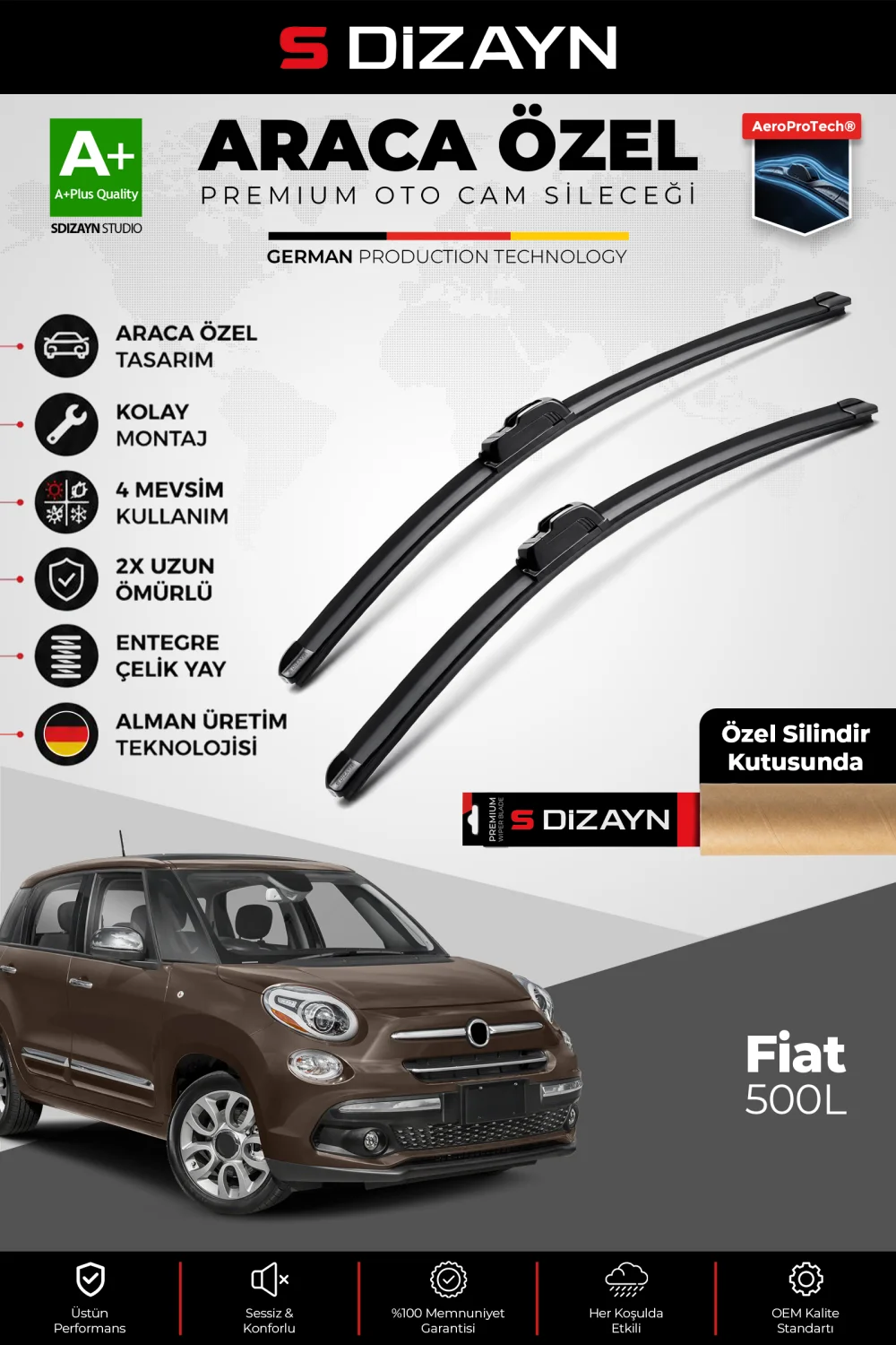 Fiat 500L Ön Cam Silecek Seti 2012 Üzeri Premium Araca Özel 65-38 Cm  A+ Kalite