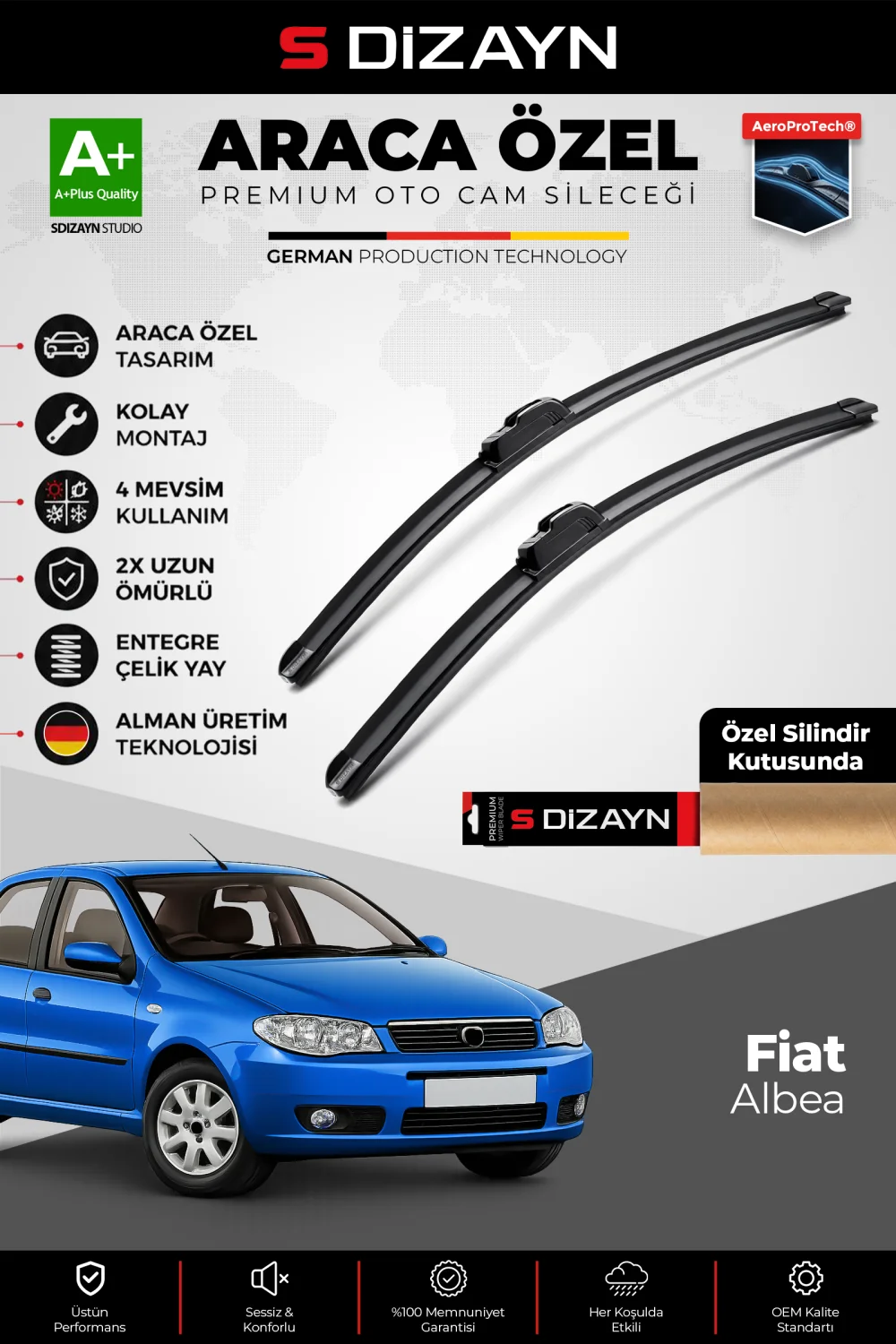 Fiat Albea Ön Cam Silecek Seti 2002-2012 Premium Araca Özel 55-45 Cm  A+ Kalite