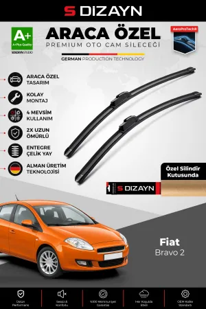 S-Dizayn Fiat Bravo 2 Ön Cam Silecek Seti 2007-2014 Premium Araca Özel 60-45 Cm  A+ Kalite