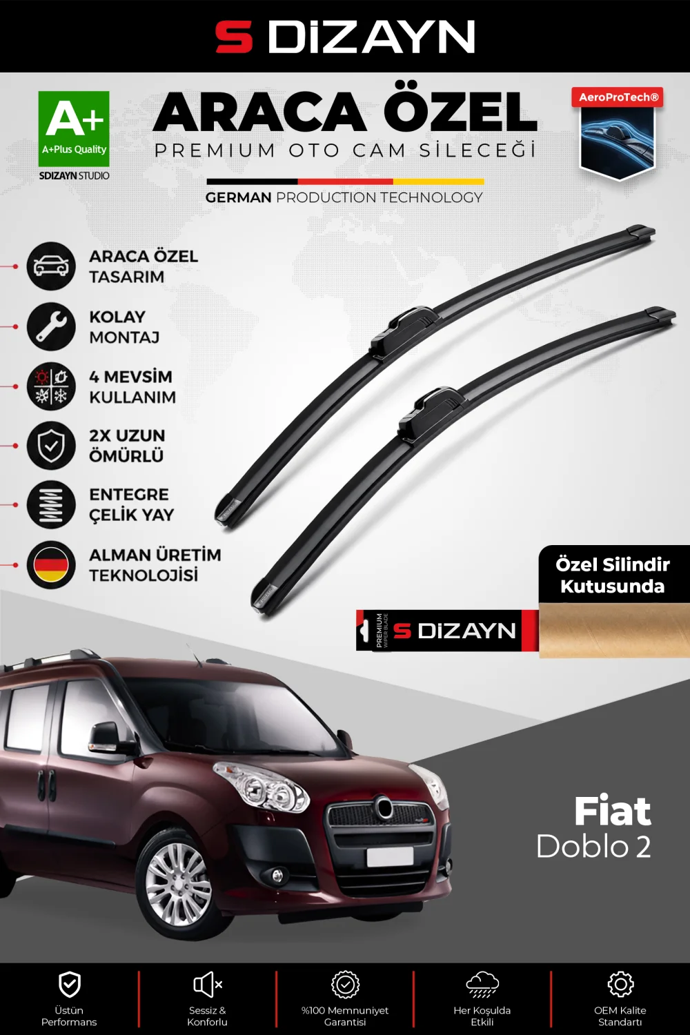 Fiat Doblo 2 Ön Cam Silecek Seti 2010-2022 Premium Araca Özel 60-40 Cm  A+ Kalite
