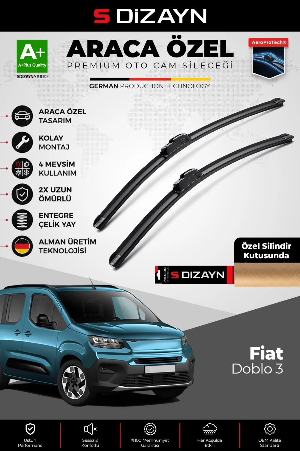 Fiat Doblo 3 Ön Cam Silecek Seti 2023 Üzeri Premium Araca Özel 65-43 Cm  A+ Kalite