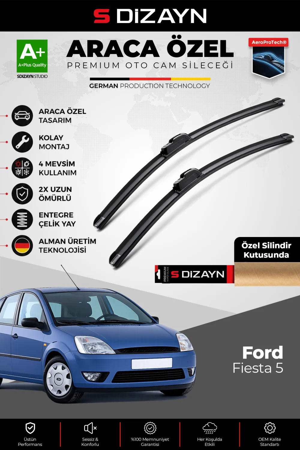 Fiesta Ön Cam Silecek Seti 2001-2008 Premium Araca Özel 55-40 Cm  A+ Kalite