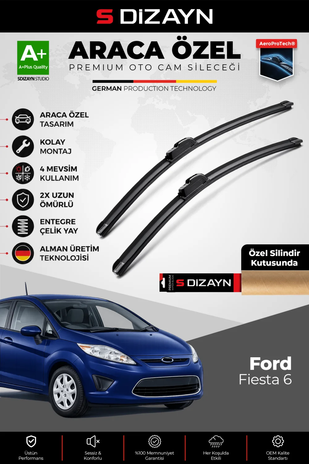 Fiesta Ön Cam Silecek Seti 2009-2017 Premium Araca Özel 65-40 Cm  A+ Kalite