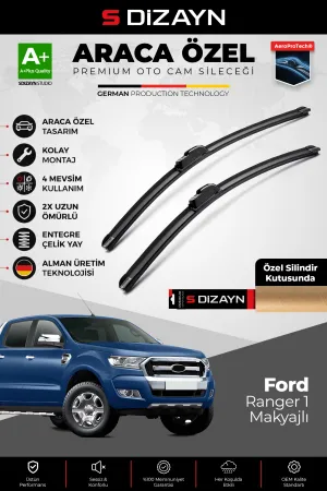 S-Dizayn Ford Ranger Ön Cam Silecek Seti 2015-2022 Premium Araca Özel 60-38 Cm  A+ Kalite