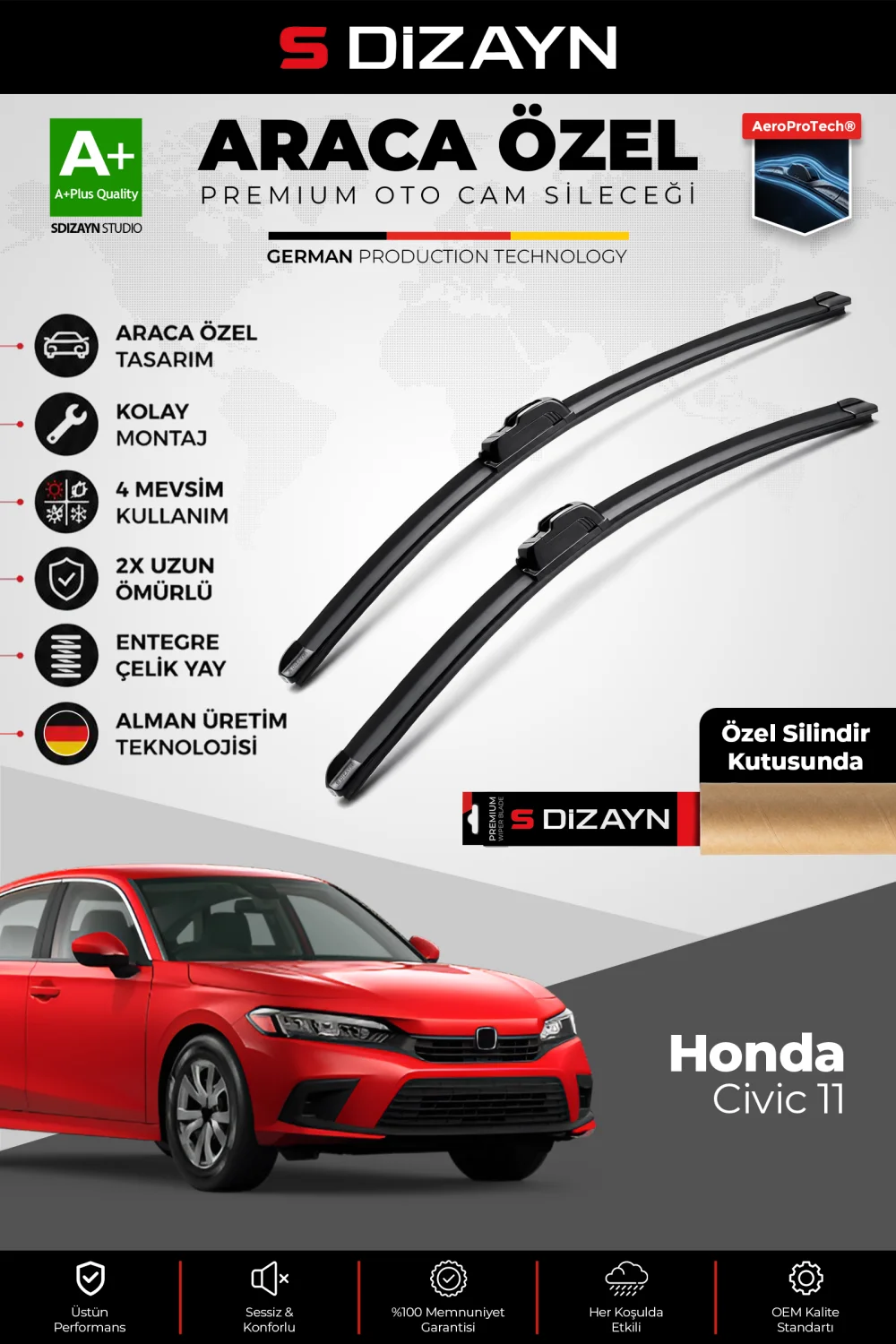 Honda Civic 11 Ön Cam Silecek Seti 2021 Üzeri Premium Araca Özel 60-48 Cm  A+ Kalite