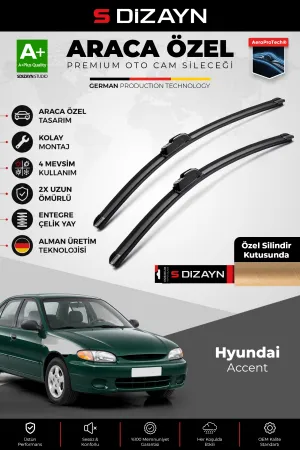 S-Dizayn Hyundai Accent Ön Cam Silecek Seti 1994-2005 Premium Araca Özel 50-45 Cm  A+ Kalite
