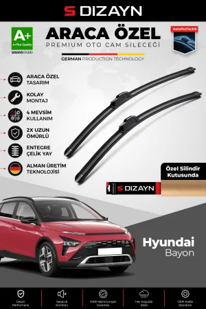 S-Dizayn Hyundai Bayon Ön Cam Silecek Seti 2021 Üzeri Premium Araca Özel 60-40 Cm  A+ Kalite
