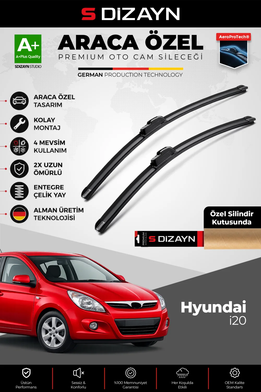 Hyundai i20 Ön Cam Silecek Seti 2009-2014 Premium Araca Özel 60-40 Cm  A+ Kalite