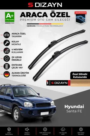 S-Dizayn Hyundai Santa Fe Ön Cam Silecek Seti 2000-2006 Premium Araca Özel 55-50 Cm  A+ Kalite