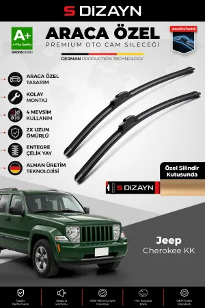 S-Dizayn Jeep Cherokee Kk Ön Cam Silecek Seti 2008-2013 Premium Araca Özel 48-48 Cm  A+ Kalite