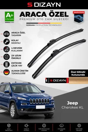 S-Dizayn Jeep Cherokee KL Ön Cam Silecek Seti 2013-2023 Premium Araca Özel 65-45 Cm  A+ Kalite