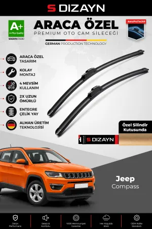 S-Dizayn Jeep Compass Ön Cam Silecek Seti 2017-2022 Premium Araca Özel 55-50 Cm  A+ Kalite
