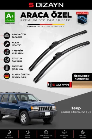 S-Dizayn Jeep Grand Cherokee 1 Zj Ön Cam Silecek Seti 1991-1999 Premium Araca Özel 50-50 Cm  A+ Kalite