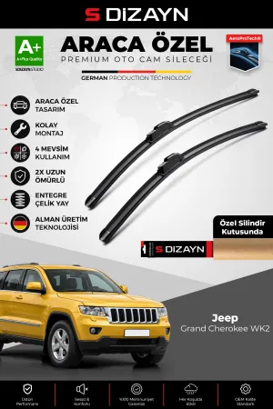 S-Dizayn Jeep Grand Cherokee Wk2 Ön Cam Silecek Seti 2010 Üzeri Premium Araca Özel 55-53 Cm  A+ Kalite