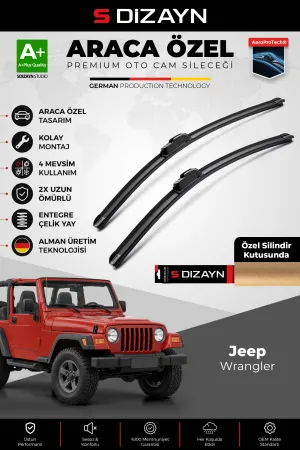 S-Dizayn Jeep Wrangler Ön Cam Silecek Seti 1997-2006 Premium Araca Özel 55-50 Cm  A+ Kalite