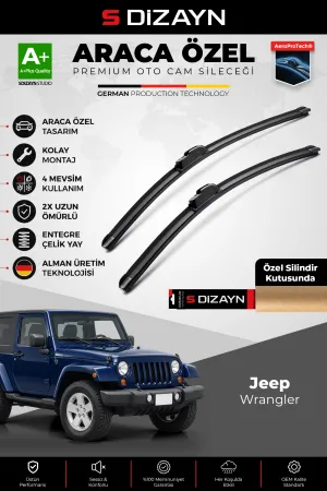 S-Dizayn Jeep Wrangler Ön Cam Silecek Seti 2006-2017 Premium Araca Özel 38-38 Cm  A+ Kalite