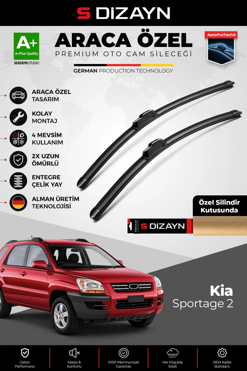 S-Dizayn Kia Sportage Ön Cam Silecek Seti 2004-2010 Premium Araca Özel 60-40 Cm  A+ Kalite