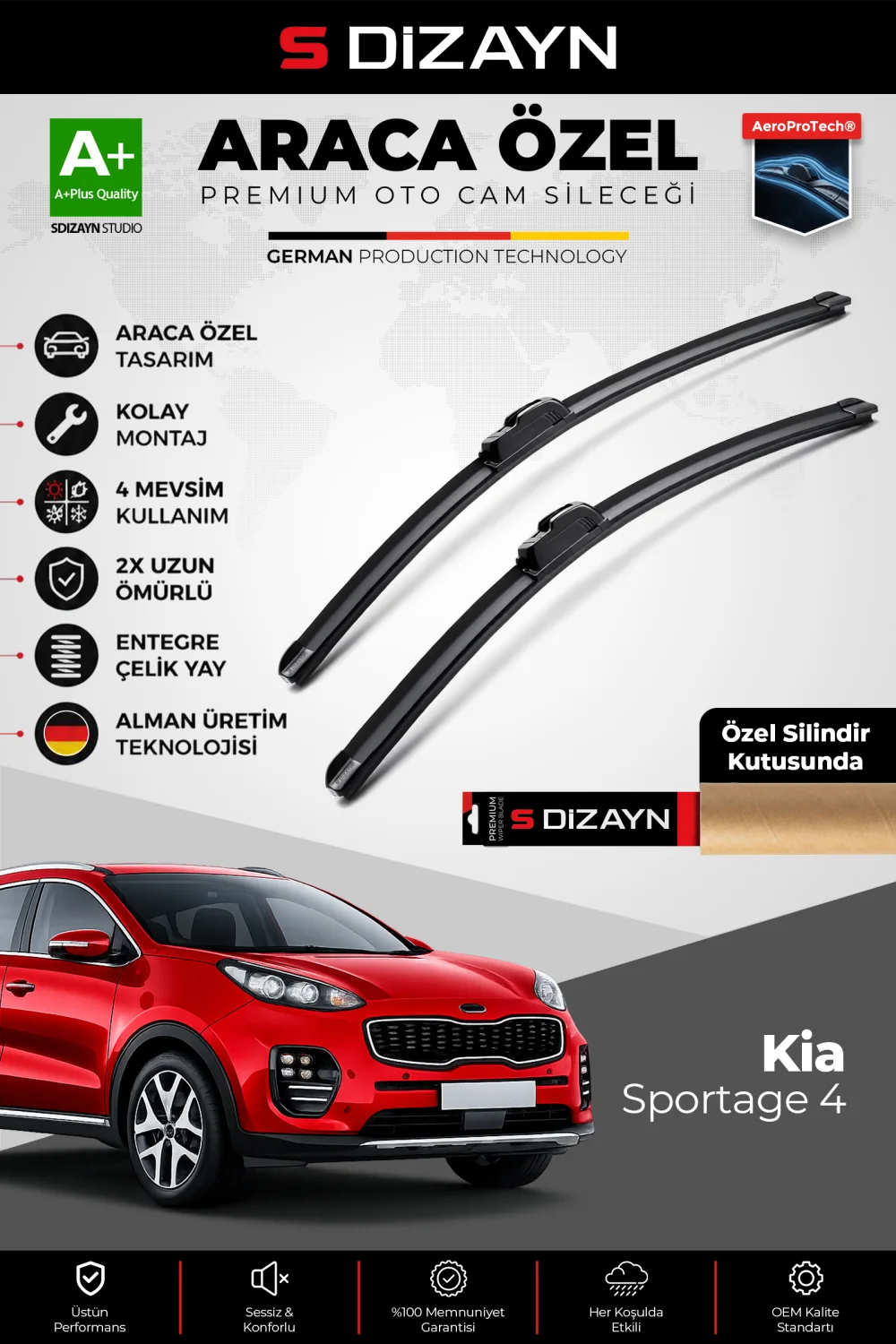 S-Dizayn Kia Sportage Ön Cam Silecek Seti 2016-2021 Premium Araca Özel 65-40 Cm  A+ Kalite