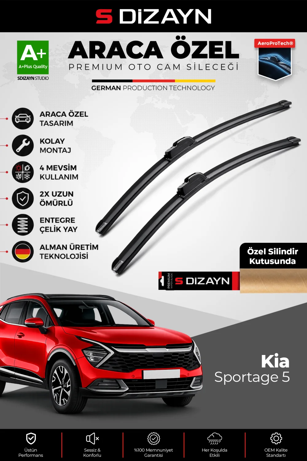 S-Dizayn Kia Sportage Ön Cam Silecek Seti 2021 Üzeri Premium Araca Özel 65-45 Cm  A+ Kalite