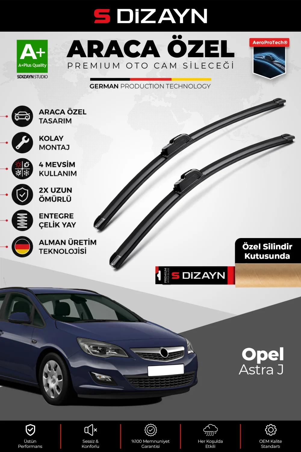 Opel Astra J Ön Cam Silecek Seti 2009-2015 Premium Araca Özel 65-60 Cm  A+ Kalite