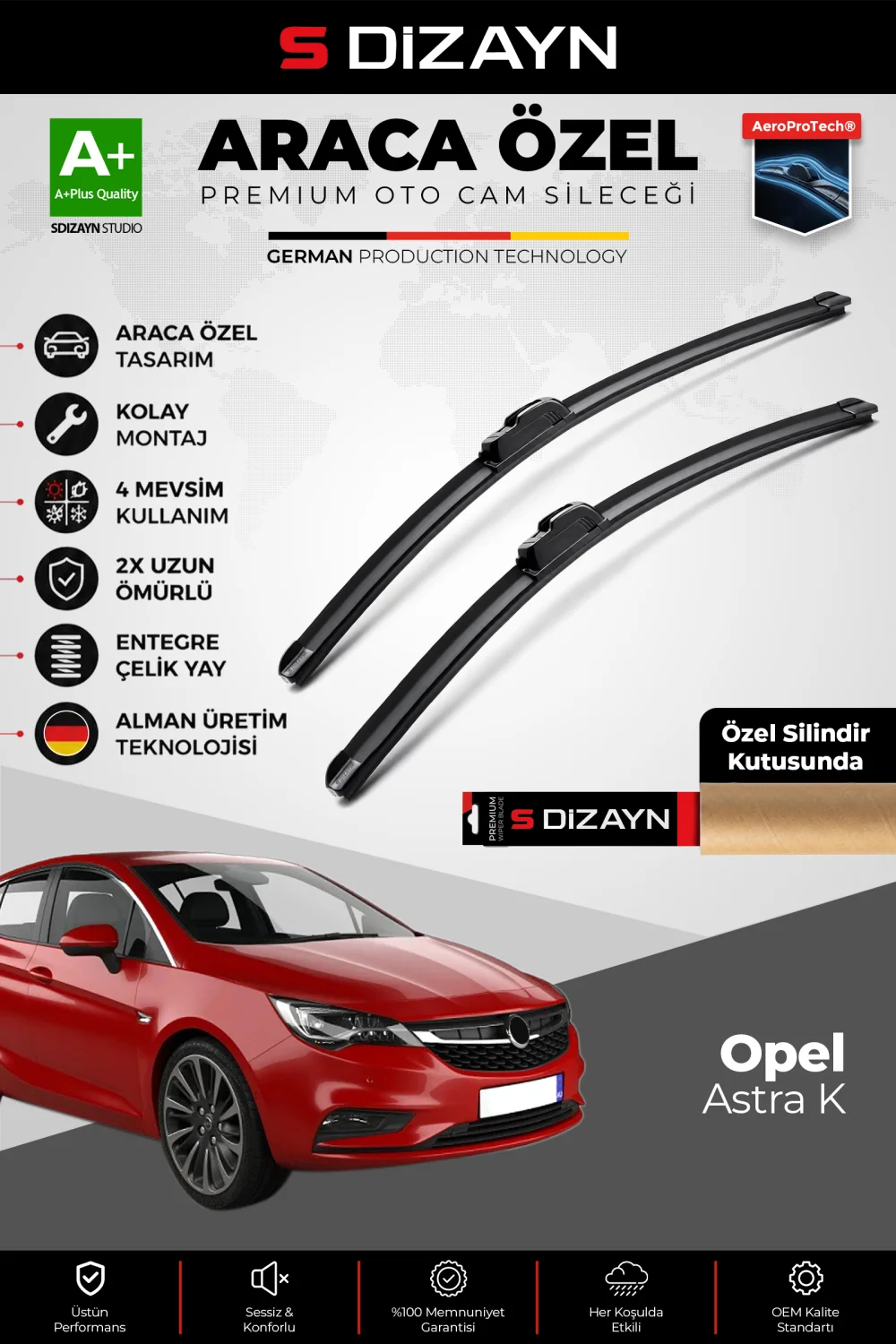 Opel Astra K Ön Cam Silecek Seti 2015-2021 Premium Araca Özel 70-60 Cm  A+ Kalite