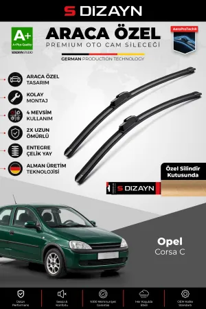 S-Dizayn Opel Corsa C Ön Cam Silecek Seti 2000-2006 Premium Araca Özel 50-45 Cm  A+ Kalite