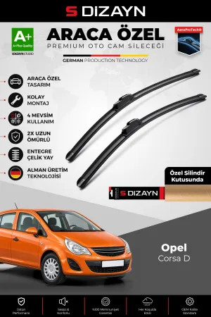 S-Dizayn Opel Corsa D Ön Cam Silecek Seti 2006-2014 Premium Araca Özel 65-40 Cm  A+ Kalite