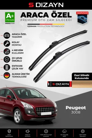 S-Dizayn Peugeot 3008 Ön Cam Silecek Seti 2009-2016 Premium Araca Özel 75-70 Cm  A+ Kalite