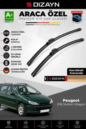 S-Dizayn Peugeot 206 Station Wagon Ön Cam Silecek Seti 2002-2006 Premium Araca Özel 65-40 Cm  A+ Kalite