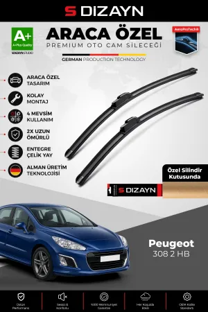 S-Dizayn Peugeot 308 2 HB Ön Cam Silecek Seti 2013-2021 Premium Araca Özel 60-45 Cm  A+ Kalite
