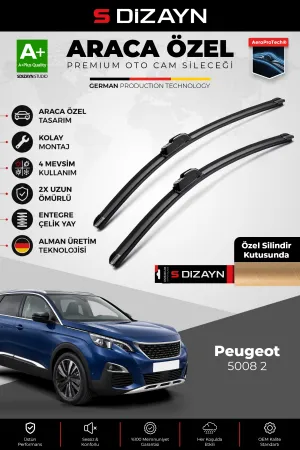 S-Dizayn Peugeot 5008 2 Ön Cam Silecek Seti 2017-2024 Premium Araca Özel 70-40 Cm  A+ Kalite