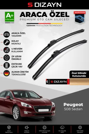 S-Dizayn Peugeot 508 Sedan Ön Cam Silecek Seti 2010-2015 Premium Araca Özel 65-65 Cm  A+ Kalite