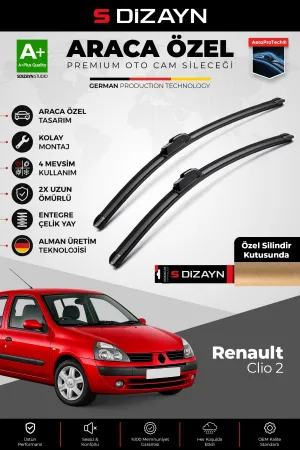 S-Dizayn Renault Clio 2 HB Ön Cam Silecek Seti 1998-2005 Premium Araca Özel 53-45 Cm  A+ Kalite