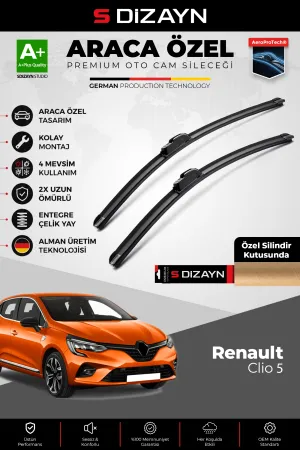S-Dizayn Renault Clio 5 Hb Ön Cam Silecek Seti 2019-2025 Premium Araca Özel 70-30 Cm  A+ Kalite